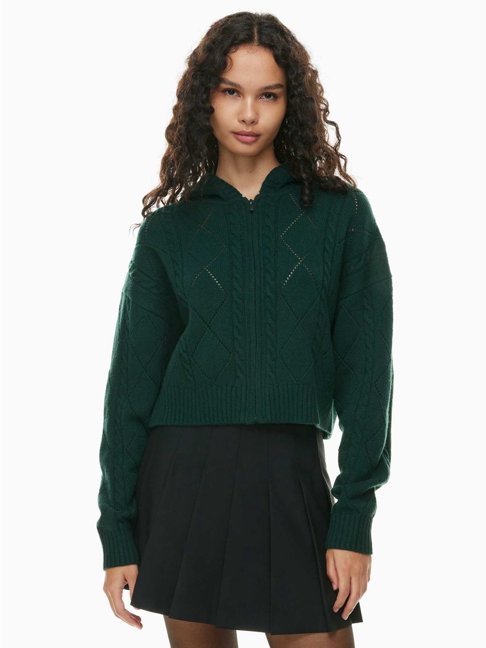 Sunday Best Forest Green Cable Knit Zip Hoodie